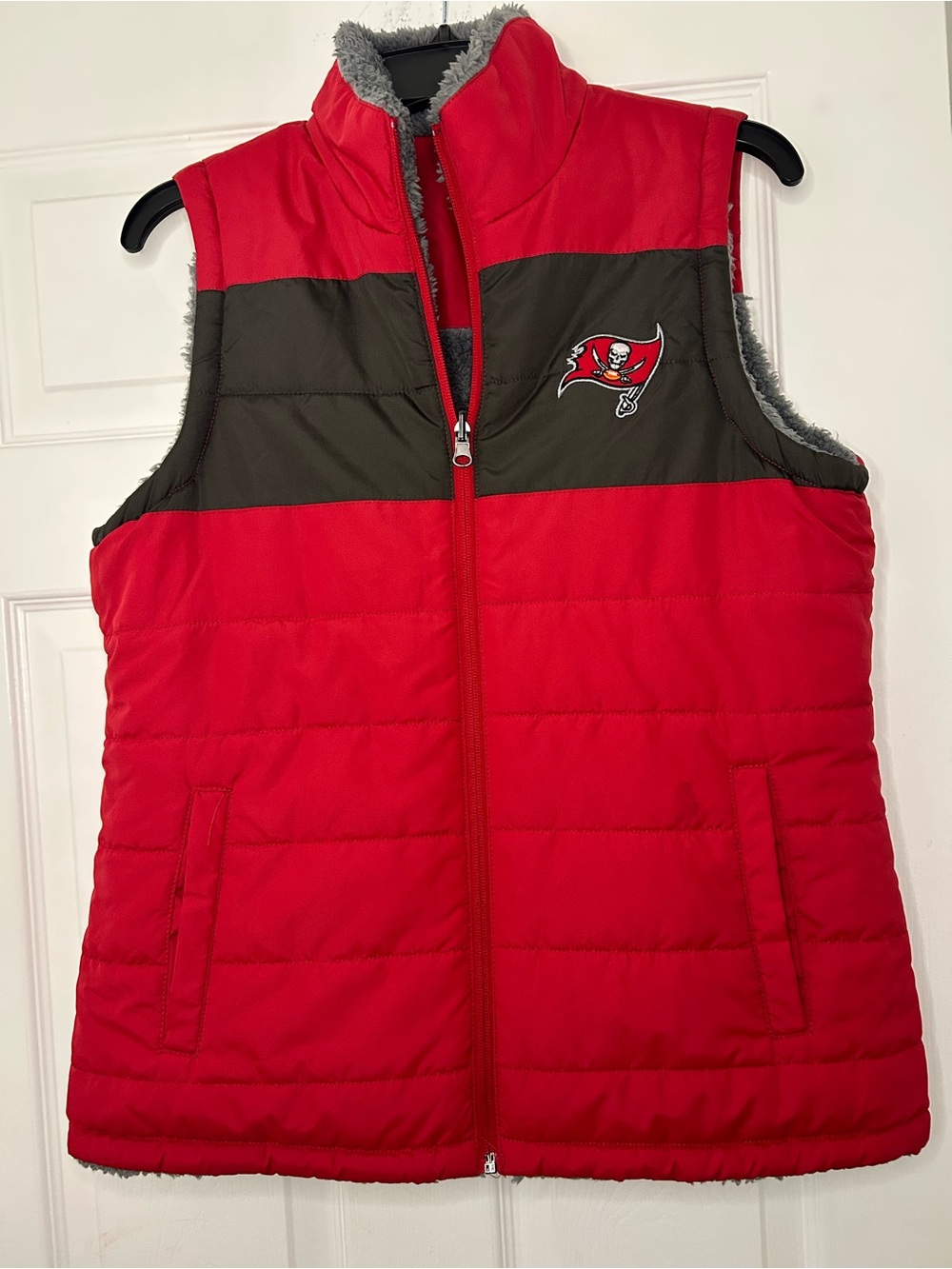 Tampa Bucs Red and Brown Puffer Vest with Team Logo
